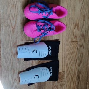 Girls cleats, size 11, and shin guards